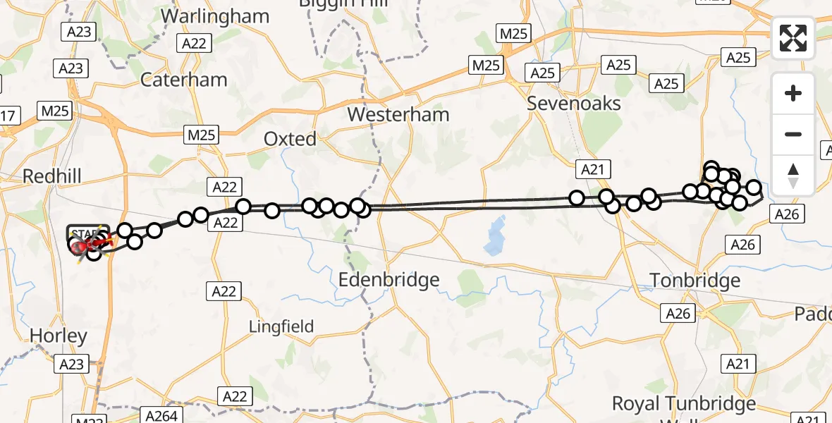 Routekaart van de vlucht: Air Ambulance Helicopter to Redhill Aerodrome, Moats Lane
