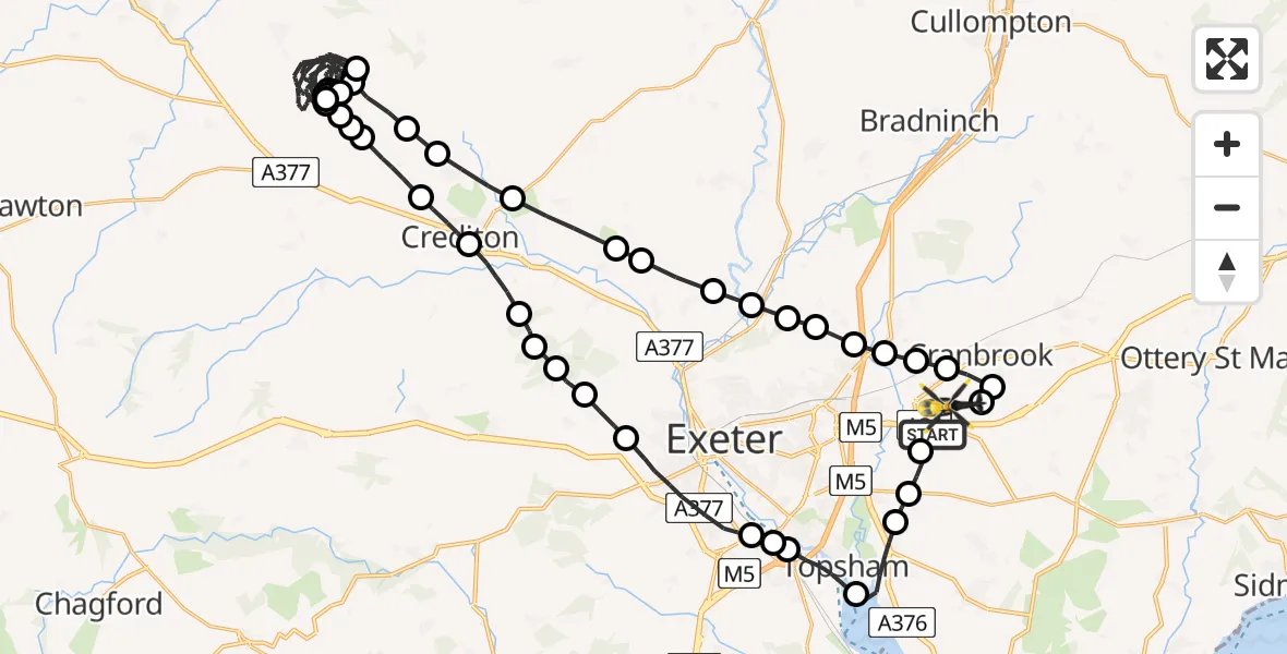 Flight route Police Helicopter Exeter International Airport - Exeter International Airport, 04 April 2026, 21:15