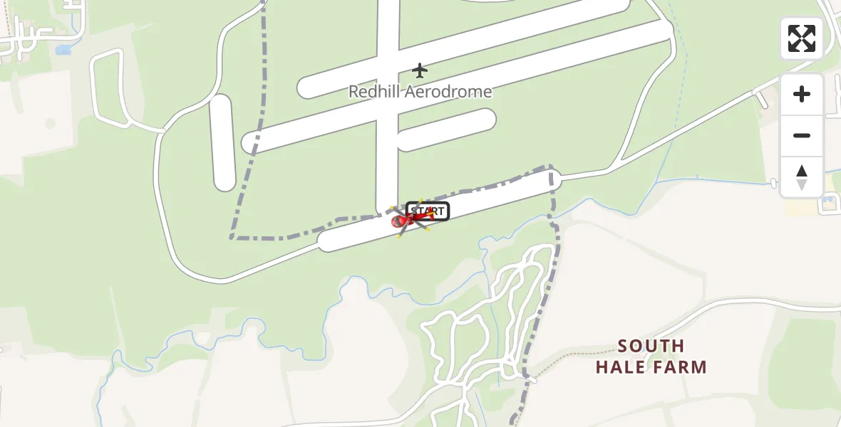 Flight path map showing Air Ambulance Helicopter route from Redhill Aerodrome to Tandridge