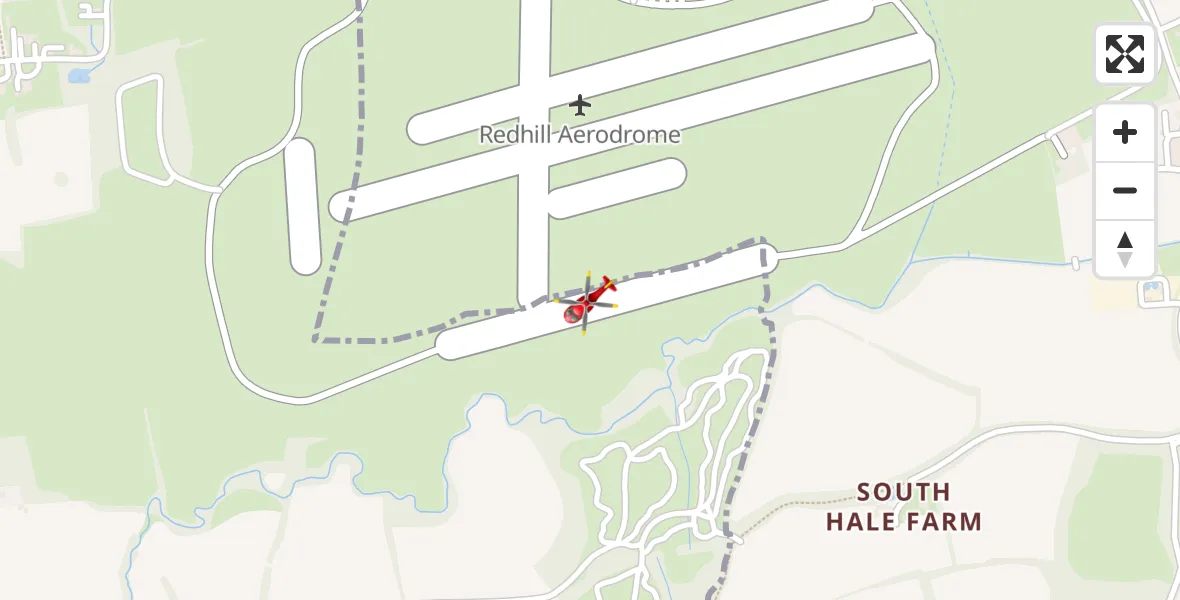 Flight route Air Ambulance Helicopter Redhill Aerodrome - Redhill Aerodrome, 04 April 2026, 21:35
