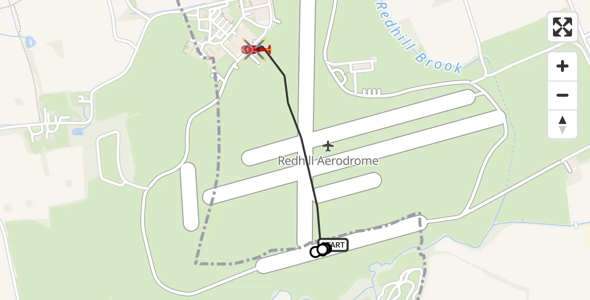Flight route Air Ambulance Helicopter Redhill Aerodrome - Redhill Aerodrome, 04 April 2026, 21:40