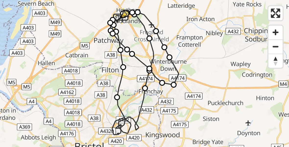 Flight route Police Helicopter Almondsbury Helicopter Base - Almondsbury Helicopter Base, 04 April 2026, 22:17