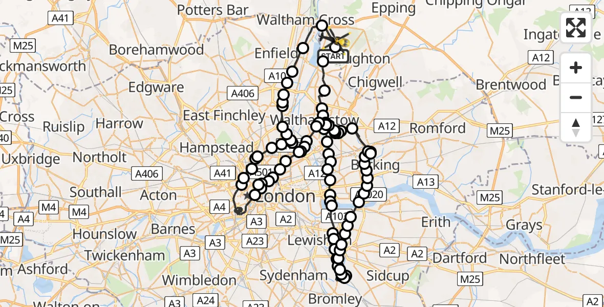Flight path map showing Police Helicopter route from Sewardstonebury to Epping Forest