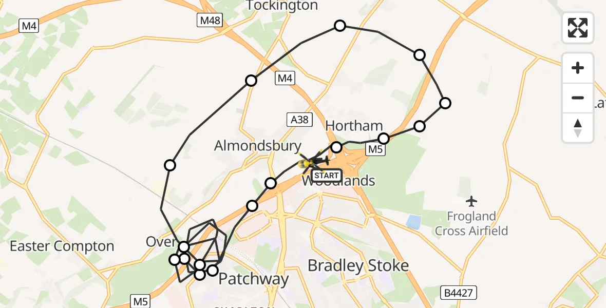 Flight route Police Helicopter Almondsbury Helicopter Base - Almondsbury Helicopter Base, 04 April 2026, 23:10