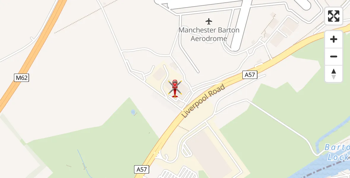 Flight path map showing Air Ambulance Helicopter route from Manchester Barton Aerodrome to Manchester Barton Aerodrome