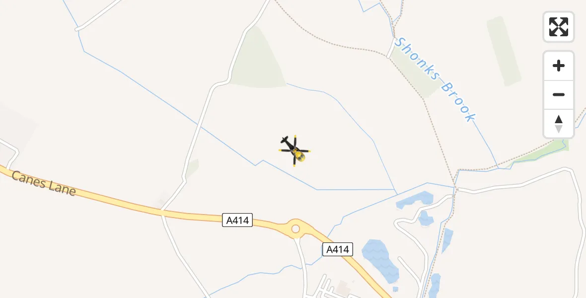 Flight path map showing Police Helicopter route from North Weald Bassett to North Weald Bassett