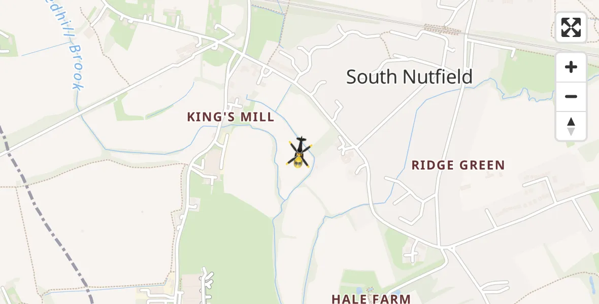 Flight path map showing Police Helicopter route from South Nutfield to South Nutfield
