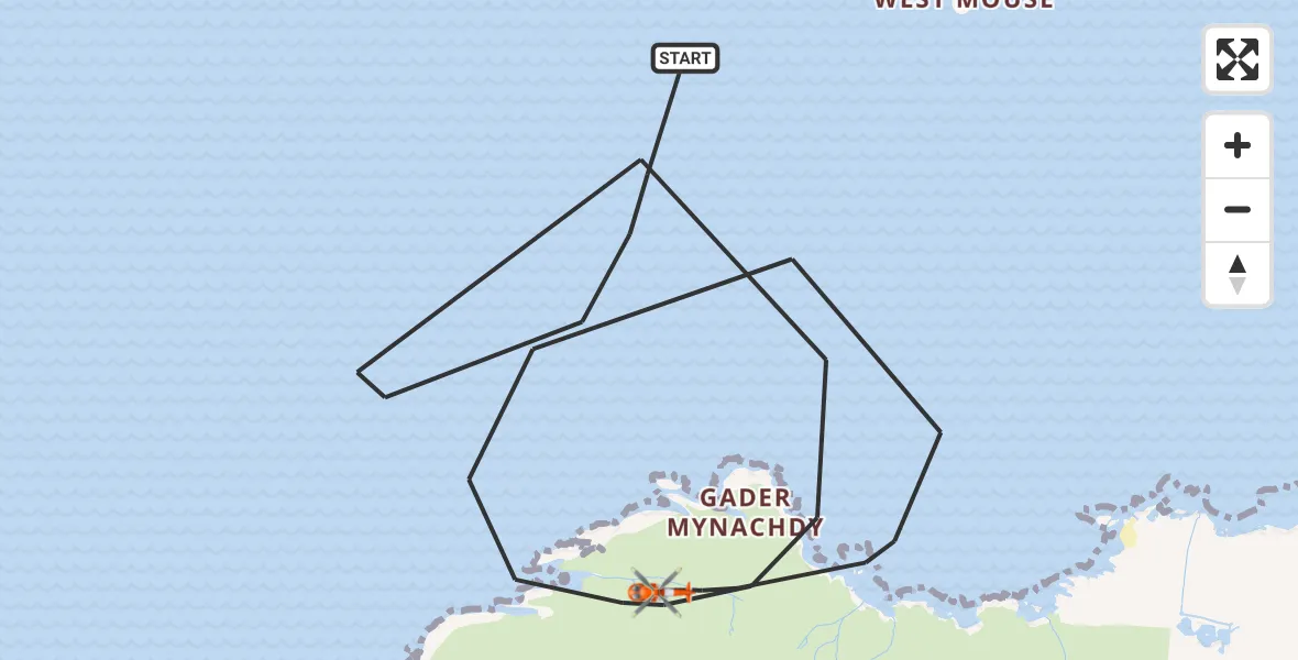 Flight path map showing Coastguard Helicopter route from Cylch-y-Garn to Cylch-y-Garn