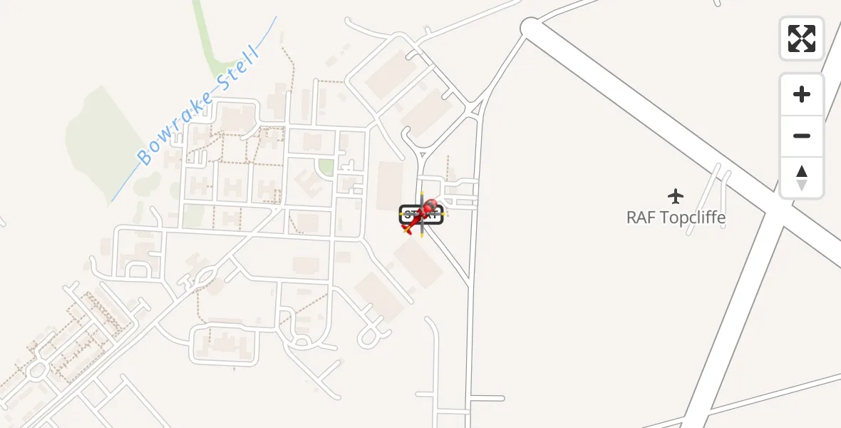 Flight path map showing Air Ambulance Helicopter route from RAF Topcliffe to RAF Topcliffe