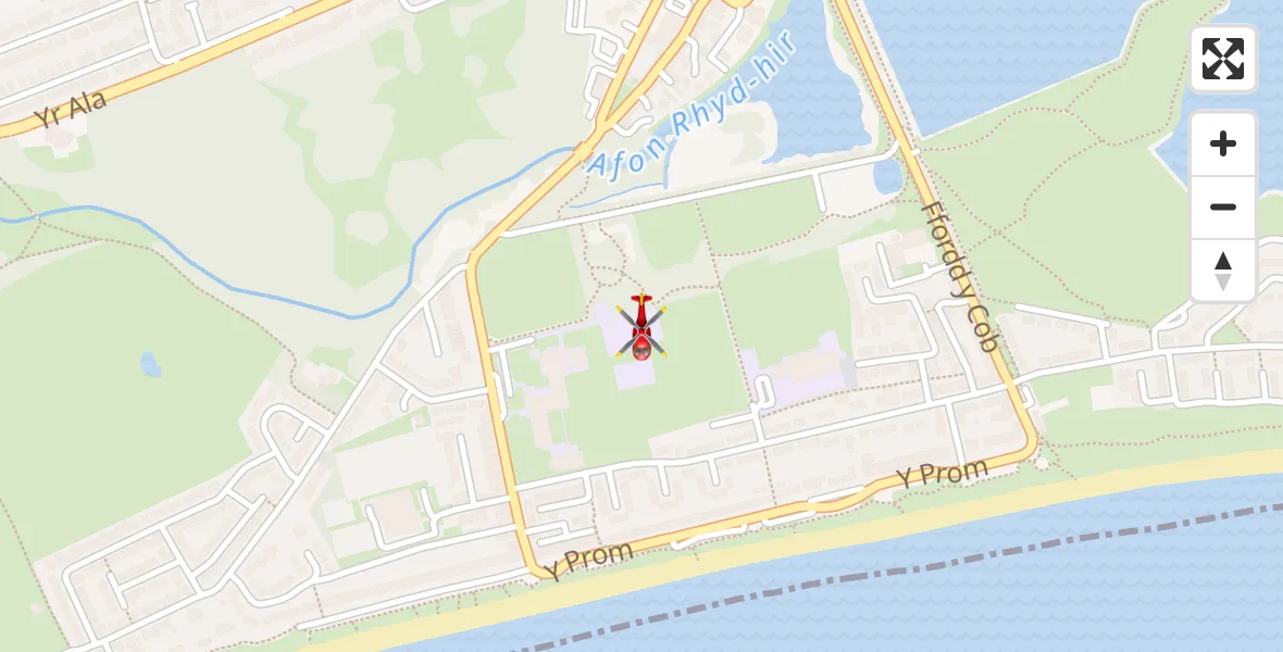 Flight path map showing Air Ambulance Helicopter route from Pwllheli to Pwllheli