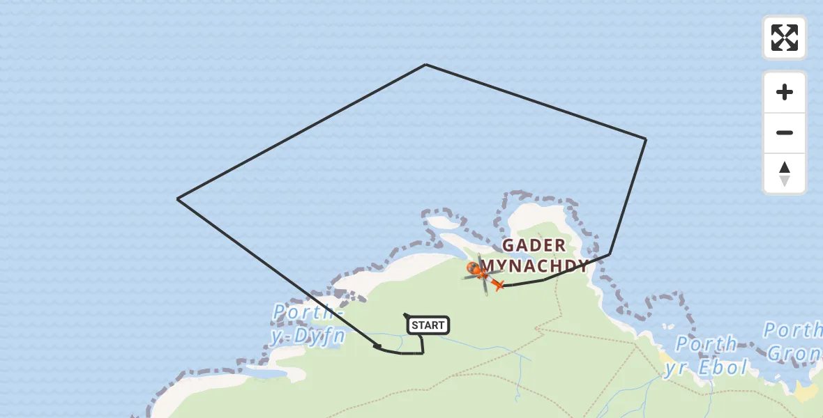 Flight path map showing Coastguard Helicopter route from Cylch-y-Garn to Cylch-y-Garn