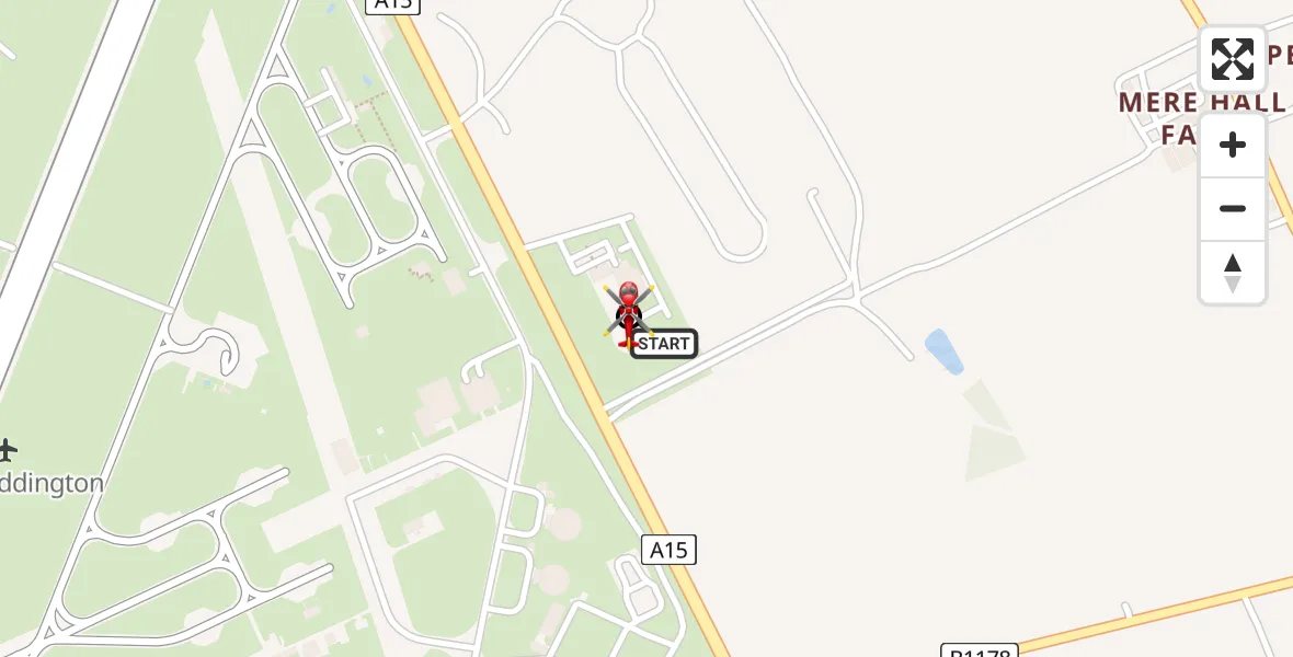 Flight path map showing Air Ambulance Helicopter route from RAF Waddington to North Kesteven