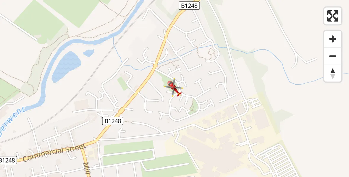 Flight path map showing Air Ambulance Helicopter route from Norton-on-Derwent to Norton-on-Derwent