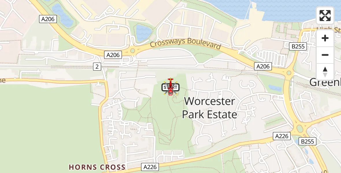 Flight path map showing Air Ambulance Helicopter route from Dartford to Dartford