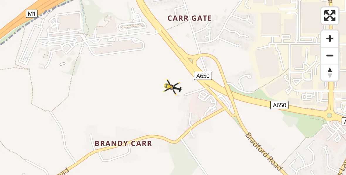 Flight path map showing Police Helicopter route from Wrenthorpe to Wrenthorpe