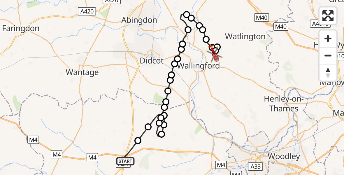 Flight path map showing Air Ambulance Helicopter route from Chieveley to RAF Benson