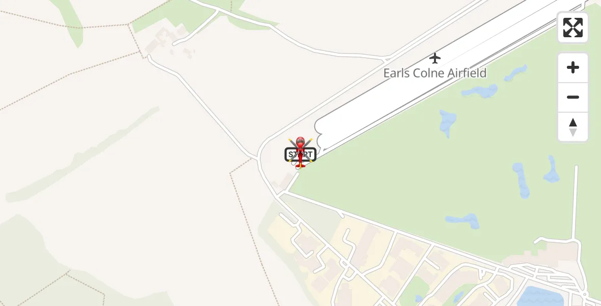 Flight path map showing Air Ambulance Helicopter route from Earls Colne Airfield to Earls Colne Airfield