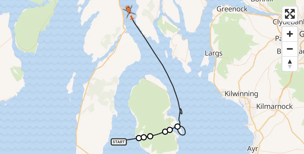 Flight path map showing Coastguard Helicopter route from Inner Seas to Inner Seas