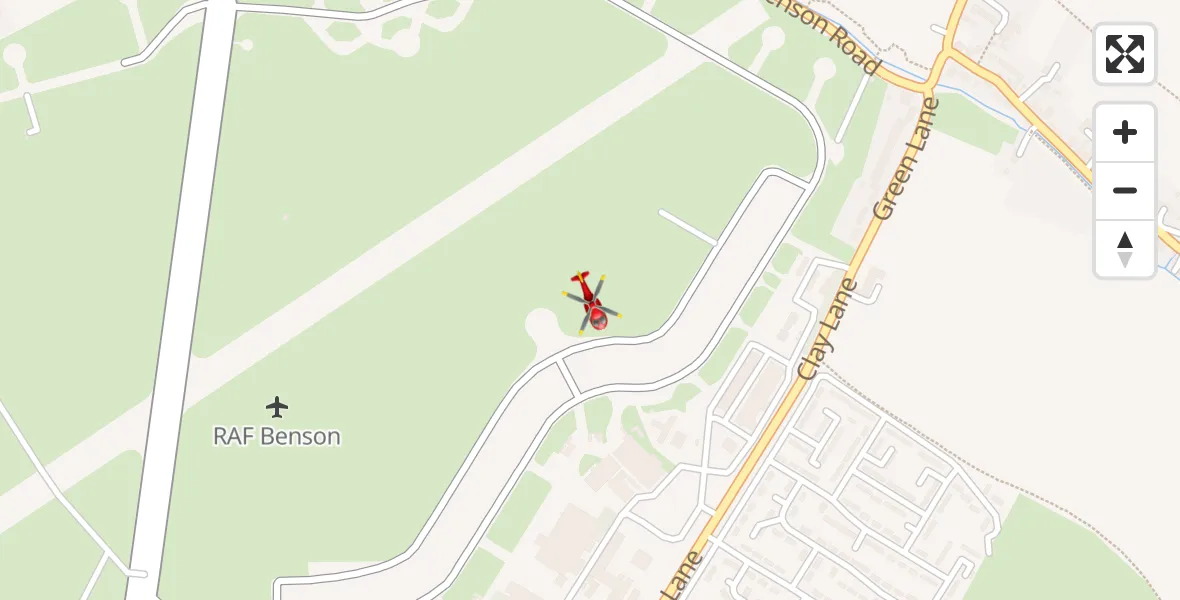 Flight path map showing Air Ambulance Helicopter route from RAF Benson to RAF Benson