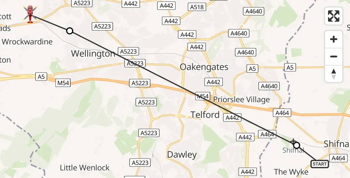 Routekaart van de vlucht: Air Ambulance Helicopter to Allscott, B4394