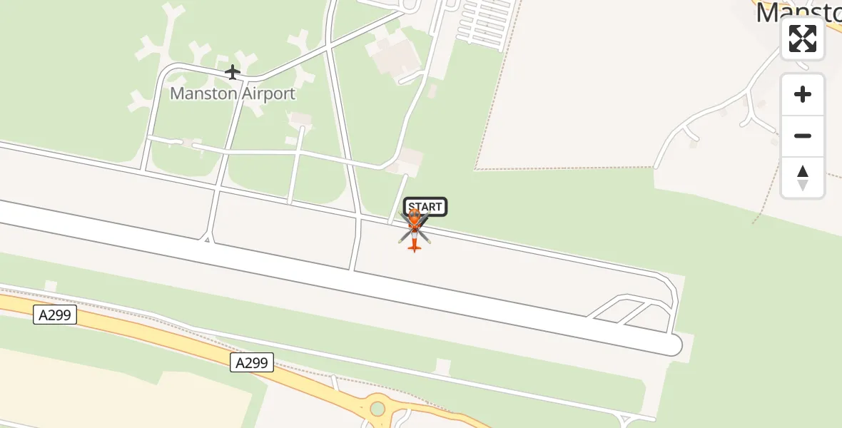 Flight path map showing Coastguard Helicopter route from Manston Airport to Manston Airport