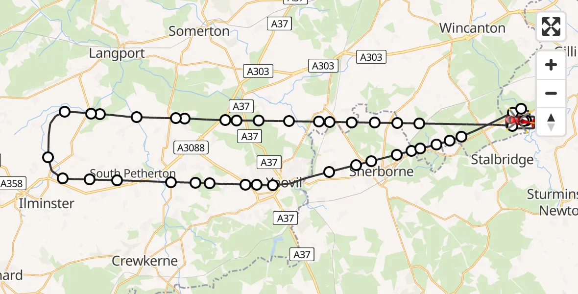 Routekaart van de vlucht: Air Ambulance Helicopter to Henstridge Airfield