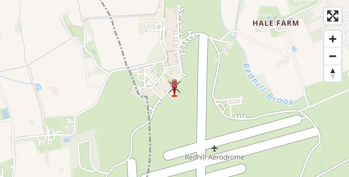 Flight path map showing Air Ambulance Helicopter route from Redhill Aerodrome to Redhill Aerodrome
