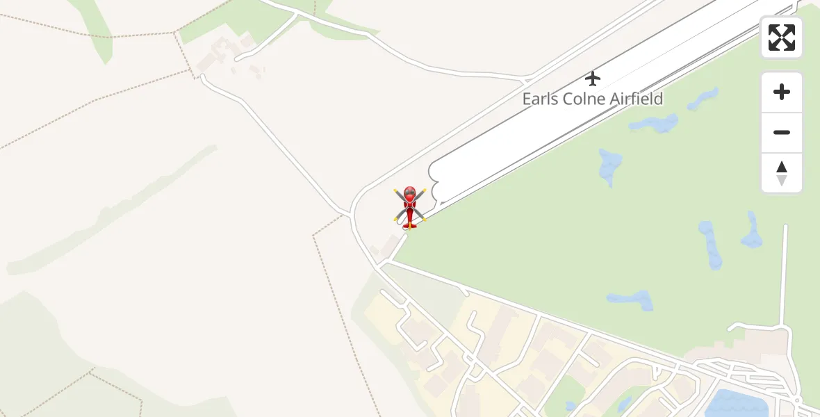 Flight path map showing Air Ambulance Helicopter route from Earls Colne Airfield to Earls Colne Airfield