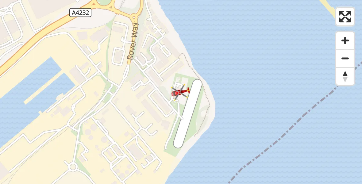 Flight path map showing Air Ambulance Helicopter route from Cardiff Heliport to Cardiff Heliport