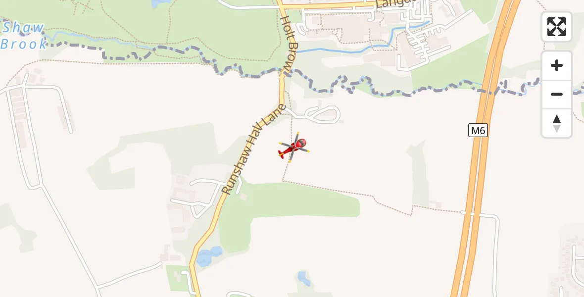 Flight path map showing Air Ambulance Helicopter route from Chorley to Chorley