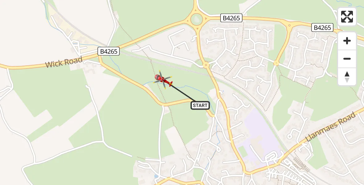 Flight path map showing Air Ambulance Helicopter route from Llantwit Major to Llantwit Major