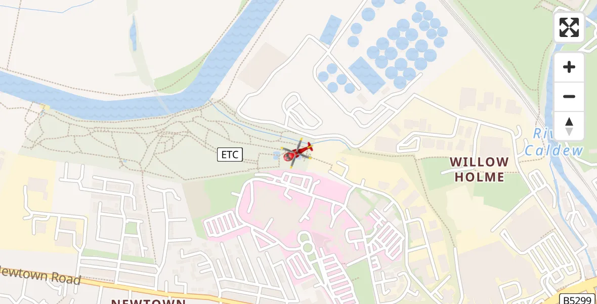 Flight path map showing Air Ambulance Helicopter route from Carlisle General to Carlisle General