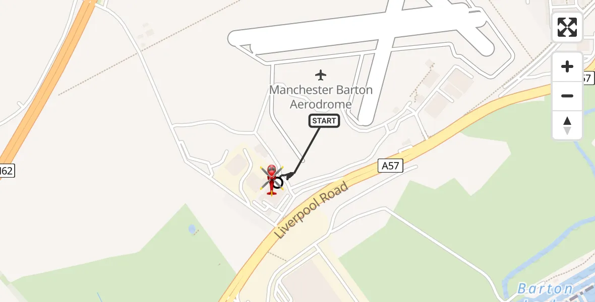 Flight route Air Ambulance Helicopter Manchester Barton Aerodrome - Irlam, 05 April 2026, 15:38