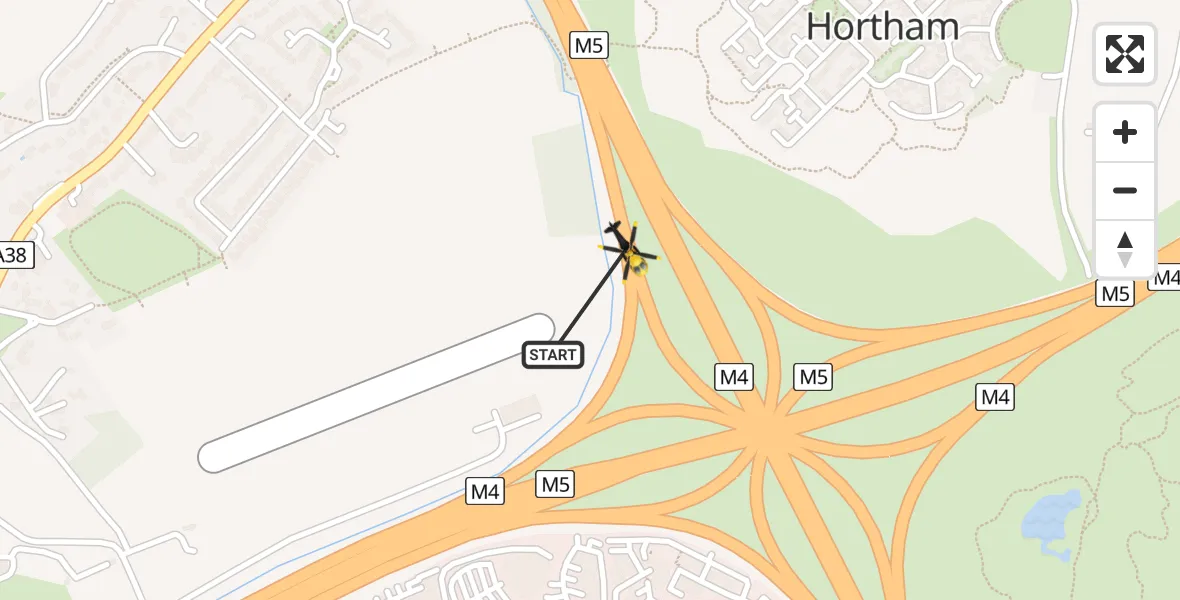 Flight path map showing Police Helicopter route from Almondsbury Helicopter Base to Almondsbury Helicopter Base