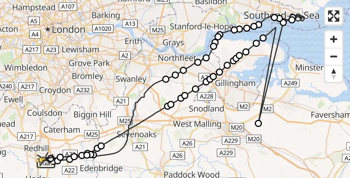 Flight path map showing Police Helicopter route from Tandridge to Tandridge