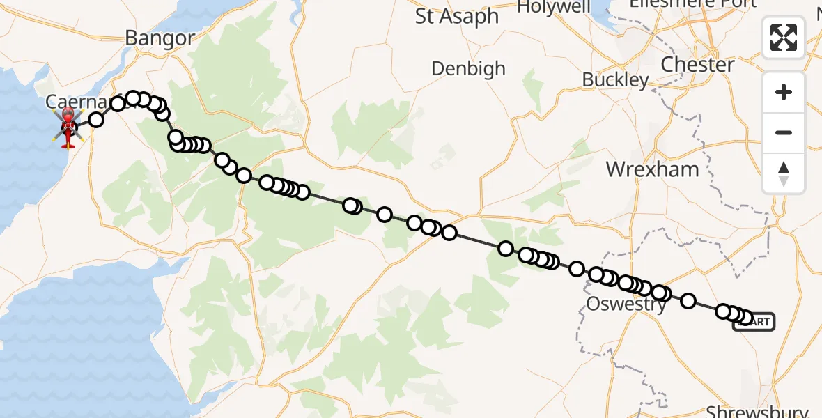Routekaart van de vlucht: Air Ambulance Helicopter to Caernarfon Airport