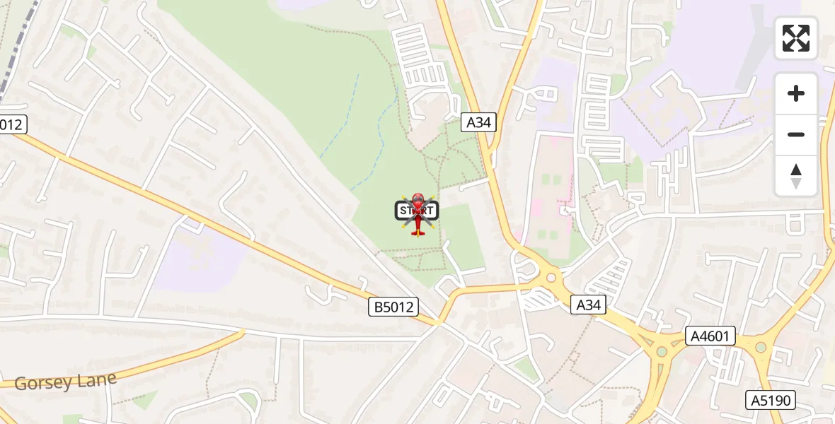 Flight path map showing Air Ambulance Helicopter route from Cannock to Cannock