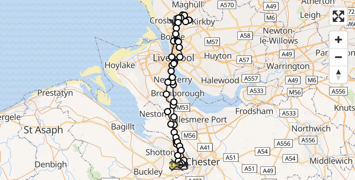 Flight path map showing Police Helicopter route from Hawarden Airport to Hawarden Airport