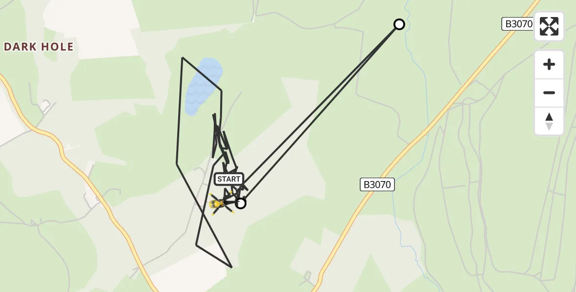 Flight path map showing Police Helicopter route from East Lulworth to East Lulworth