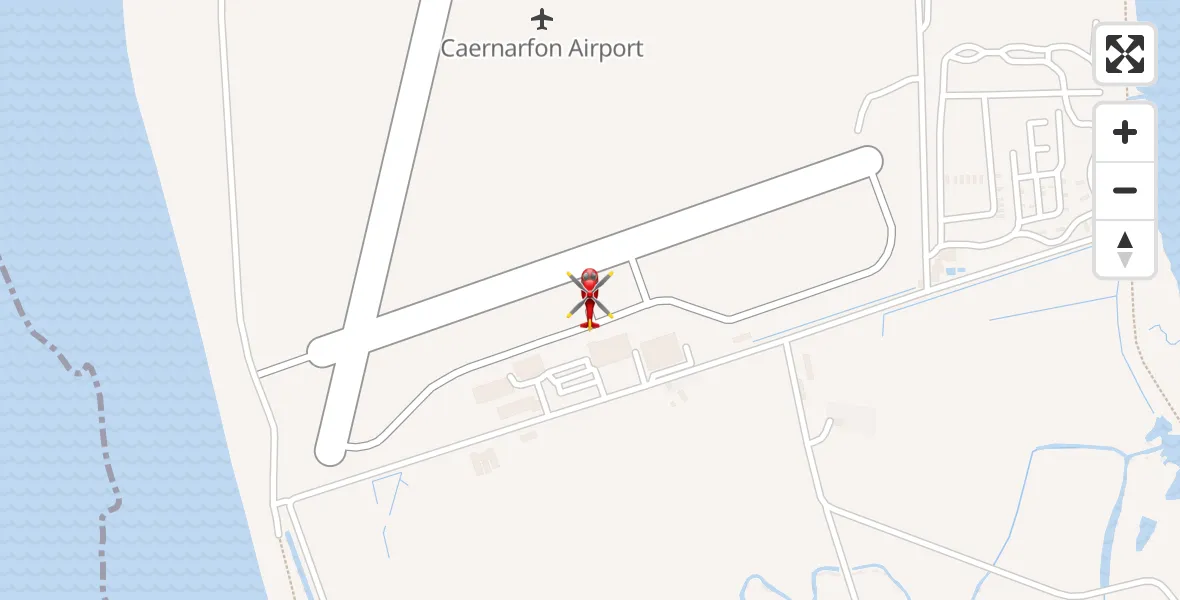 Flight path map showing Air Ambulance Helicopter route from Caernarfon Airport to Caernarfon Airport