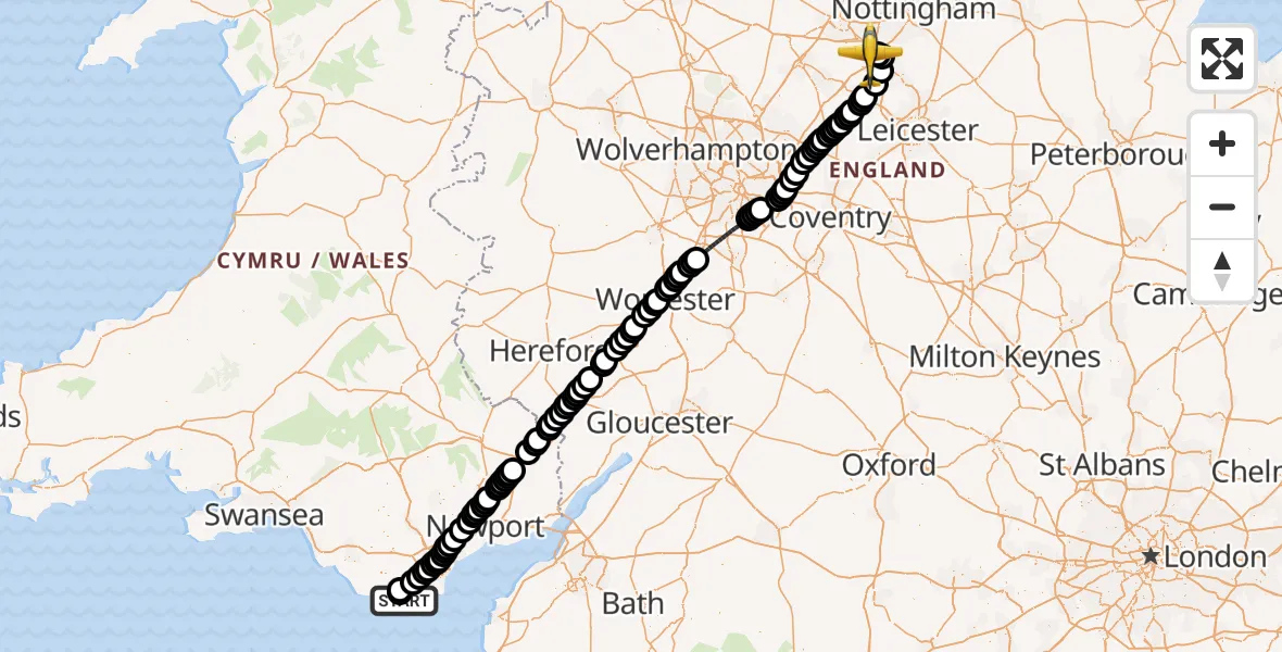 Routekaart van de vlucht: Police Aircraft to East Midlands Airport