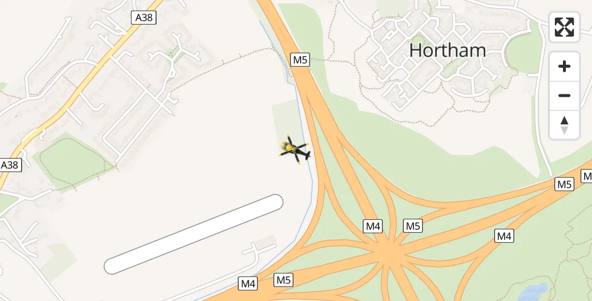 Flight path map showing Police Helicopter route from Almondsbury Helicopter Base to Almondsbury Helicopter Base