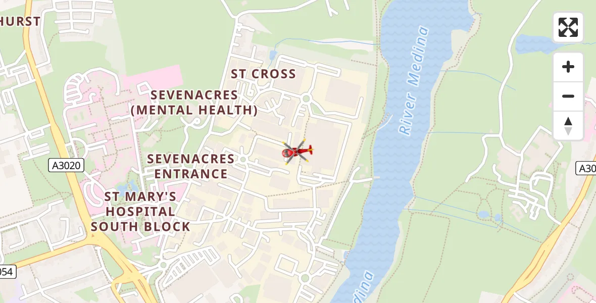 Flight path map showing Air Ambulance Helicopter route from Newport to Newport
