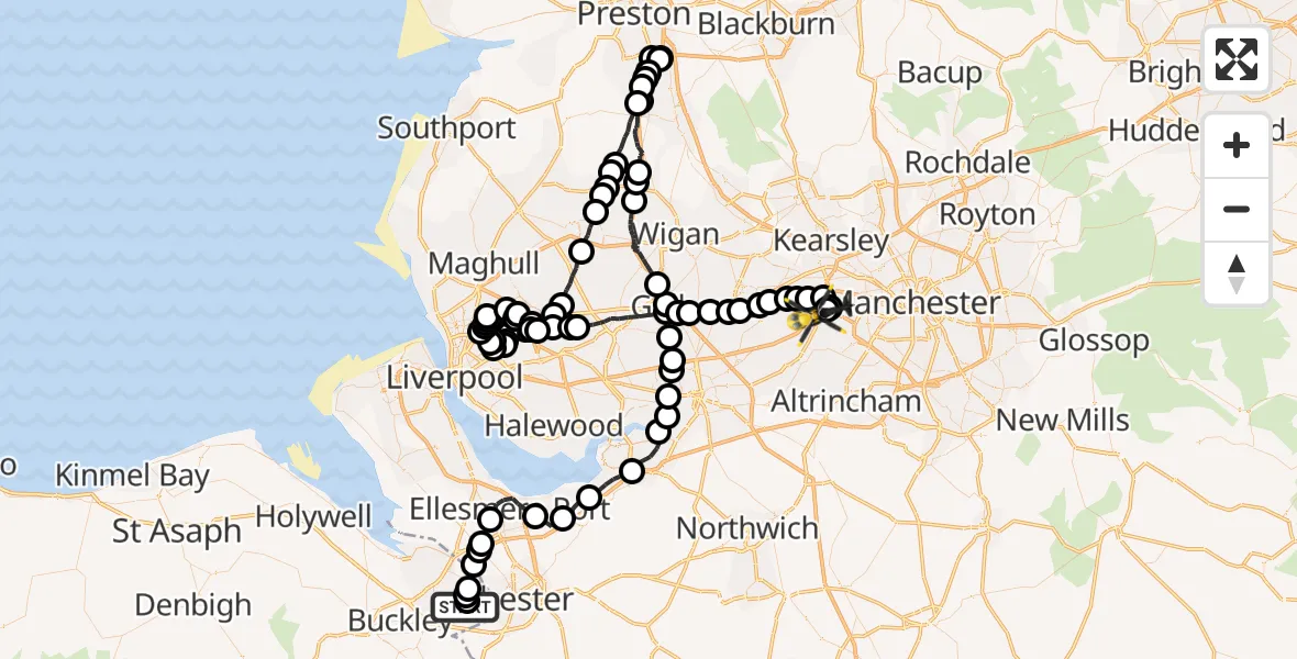 Flight path map showing Police Helicopter route from Hawarden Airport to Irlam