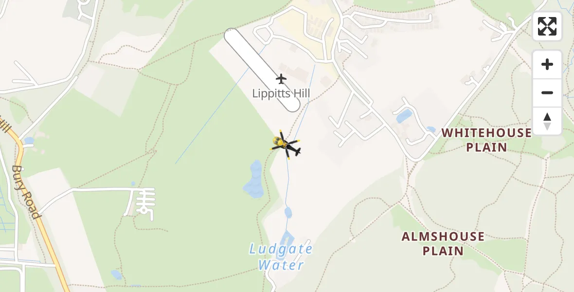 Flight path map showing Police Helicopter route from Metropolitan Police Air Support Unit Lippitts Hill to Metropolitan Police Air Support Unit Lippitts Hill