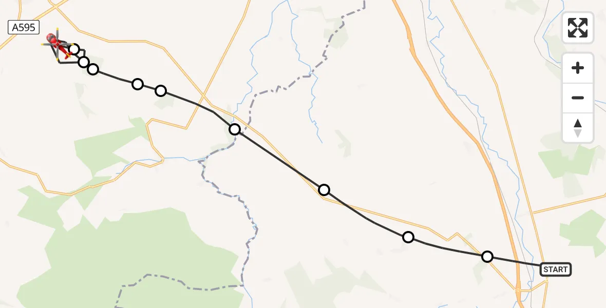 Flight path map showing Air Ambulance Helicopter route from Penrith to Westward