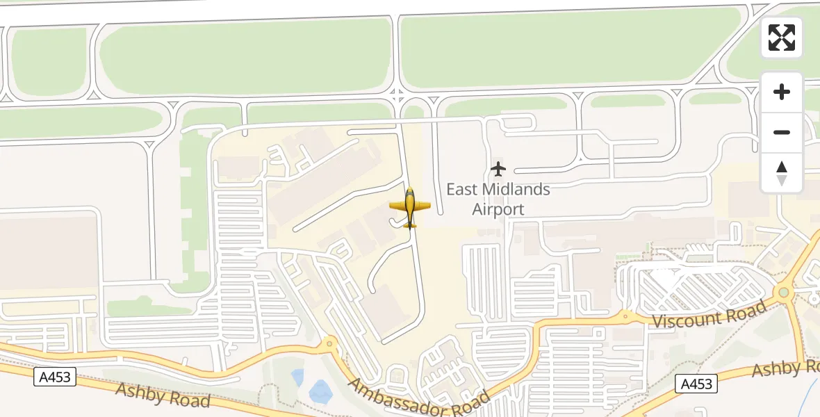 Flight path map showing Police Aircraft route from East Midlands Airport to East Midlands Airport