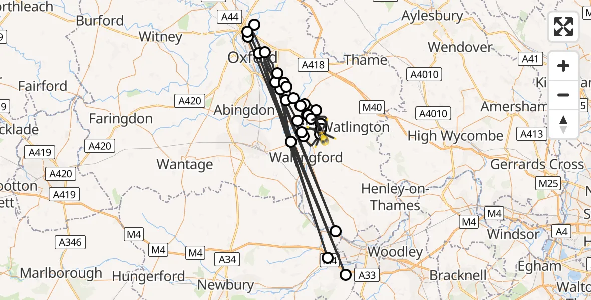 Flight path map showing Police Helicopter route from Newington to Ewelme