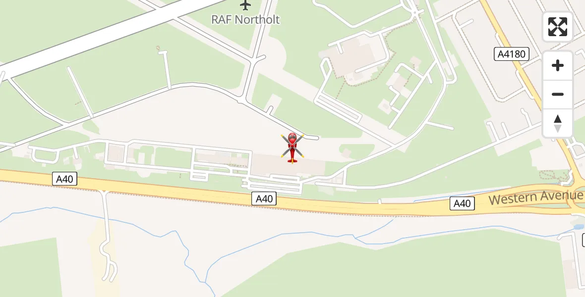 Flight path map showing Air Ambulance Helicopter route from RAF Northolt to RAF Northolt