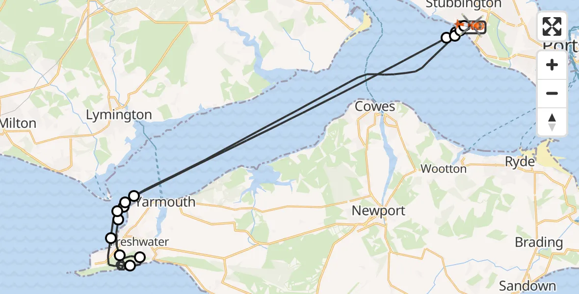 Flight path map showing Coastguard Helicopter route from Solent Airport to Solent Airport